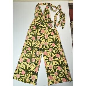 Agua Bendita x Target Halter Jumpsuit XL Yellow Floral Tropical Print NWT $45